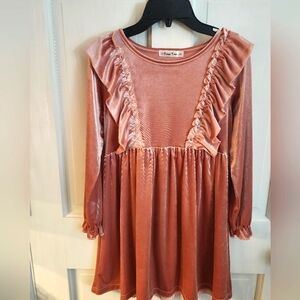 Big girls size 14 velvet dress with ruffles. Mauve color. NWOT